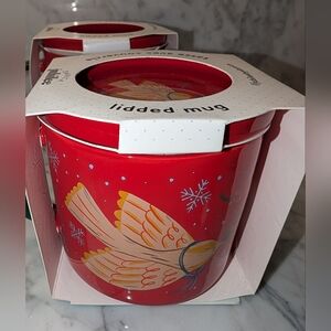 🆕 2 Danica Jubilee Red Porcelain Lidded Mug Bundle 14 Oz Season's Tweetings 🕊️
